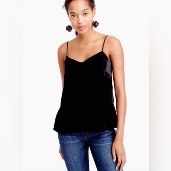 J. Crew Black Velvet Silk Blend V-Neck Spaghetti Strap Tank Top Sz. 4 - Picture 1 of 12